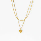 Gold French Retro Titanium Steel Double Layer Cz Heart Necklace