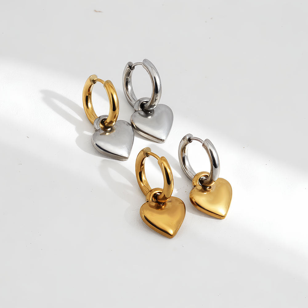 Steel Earrings With Gold Pendant Stainless Steel Heart-shaped Earrings