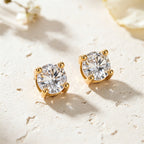 Gold Round Solitaire Zircon Screw Back Studs