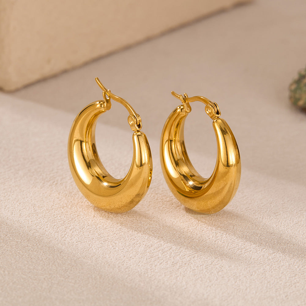 Gold Titanium Steel Round Earrings