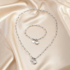 Silver Stainless Steel Heart Necklace And Bracelet Set