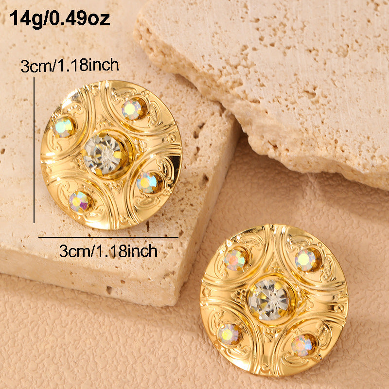 Gold Stainless Steel Zircon Flower Earrings Studs