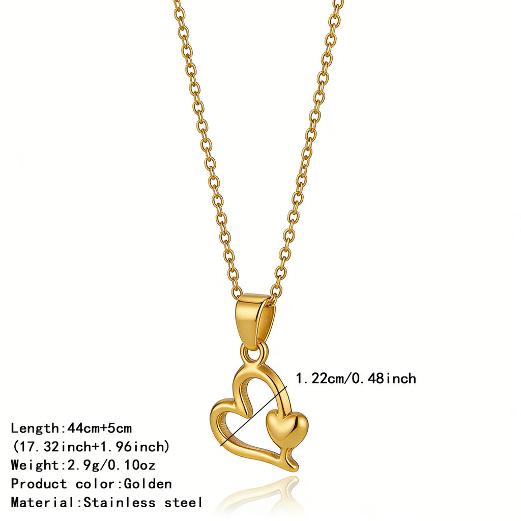 Gold Stainless Steel Pendant Necklace Niche Design Fashionable Titanium Steel Heart Necklace Clavicle Chain Jewelry.
