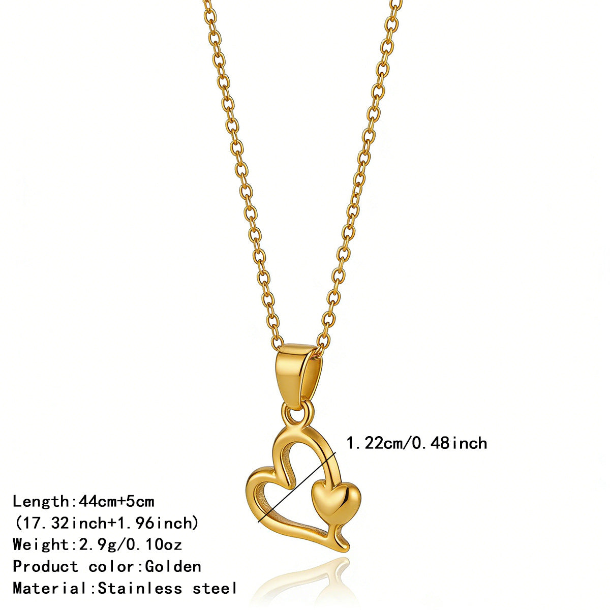 Gold Stainless Steel Pendant Necklace Niche Design Fashionable Titanium Steel Heart Necklace Clavicle Chain Jewelry.