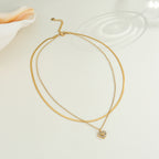 Gold Stainless Steel Diamond-encrusted Heart Double-layer Necklace