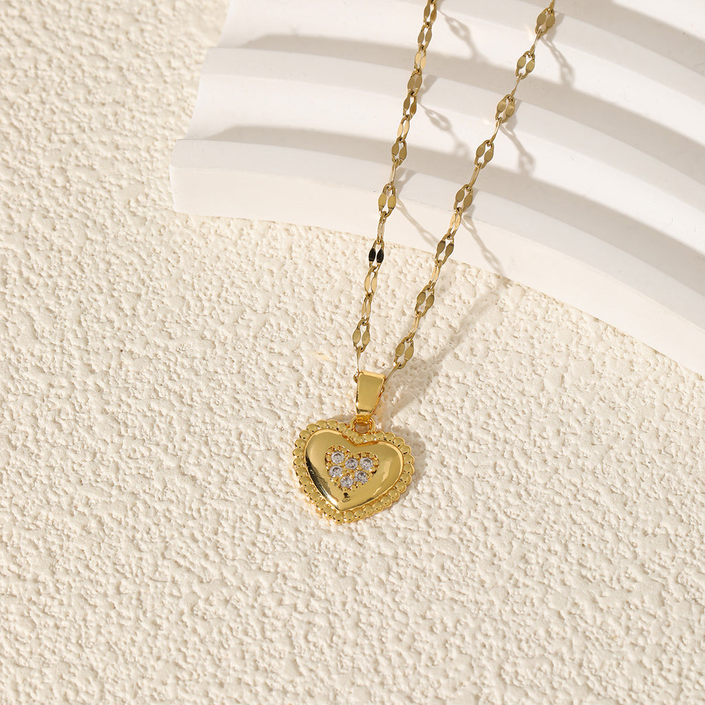 Lip Chain Stainless Steel Diamond Heart Necklace