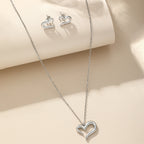 Silver Stainless Steel Heart Necklace Earring Set