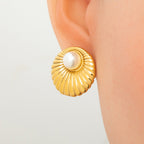 Earrings 3 Stainless Steel Pearl Geometric Earrings