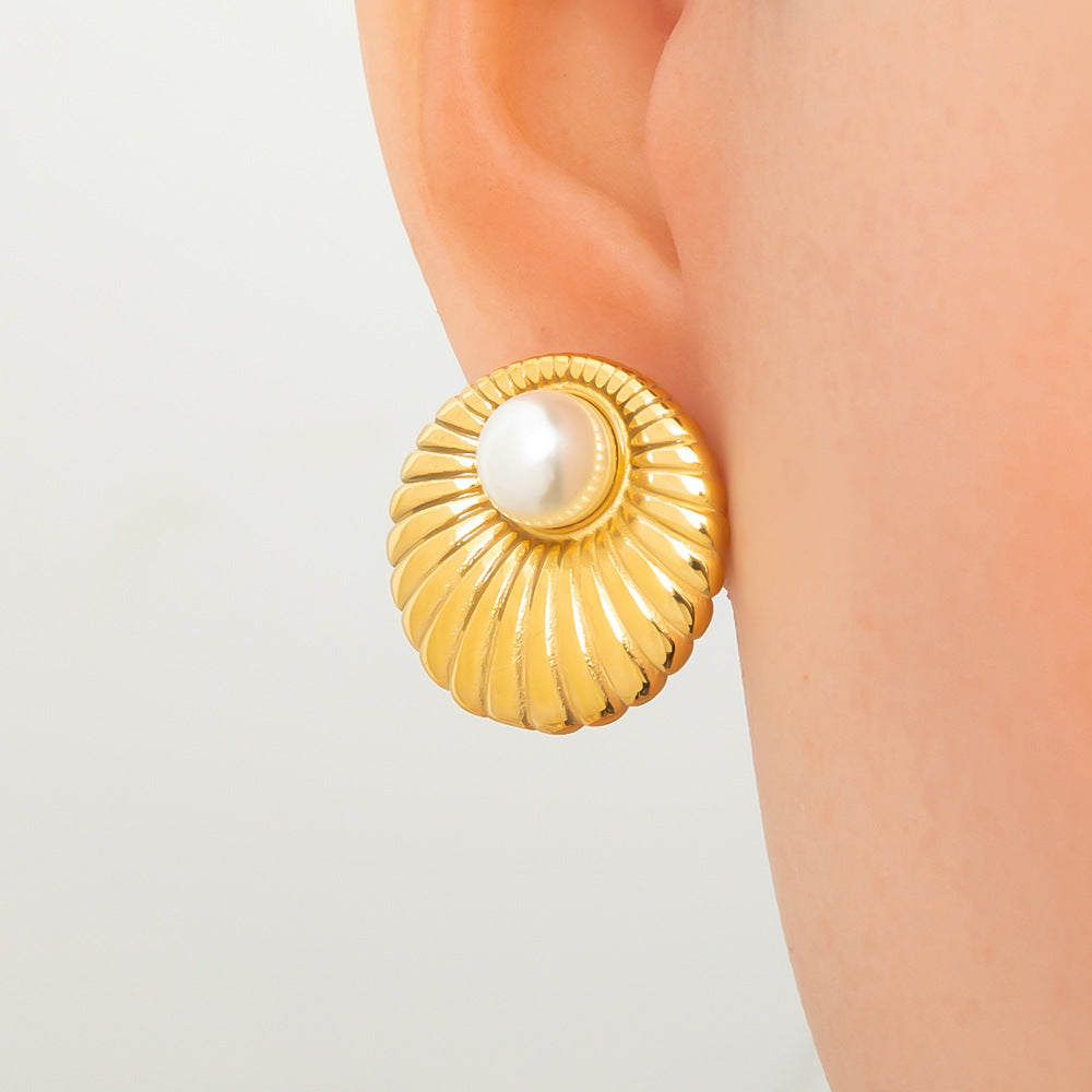 Earrings 3 Stainless Steel Pearl Geometric Earrings