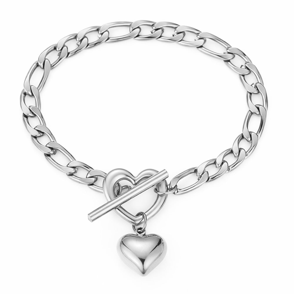 Silver Stainless Steel Heart Bracelet