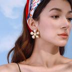 Gold Stainless Steel Pearl Flower Earrings