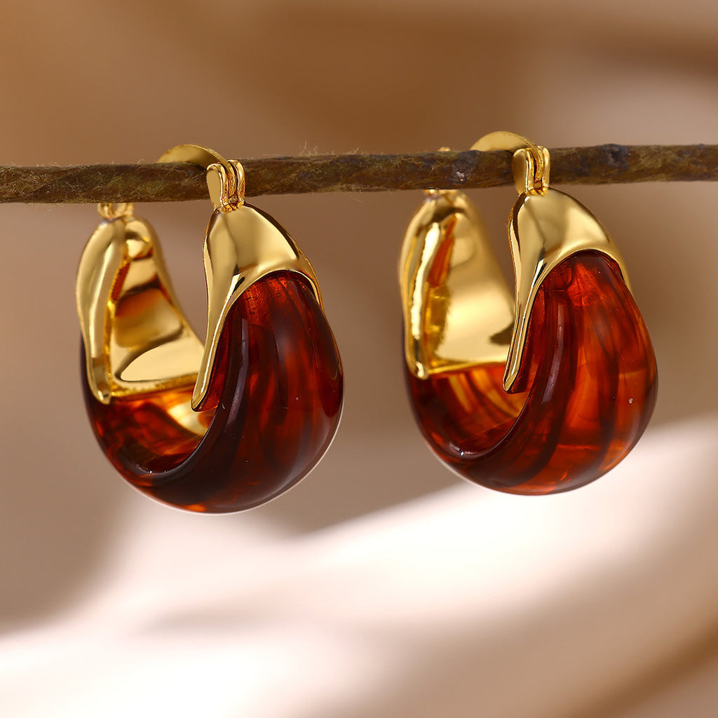 Earring #16 Irregular Resin Amber 18k Steel Earrings