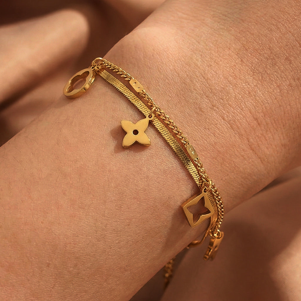 Gold Stainless Steel Four-leaf Clover Bracelet