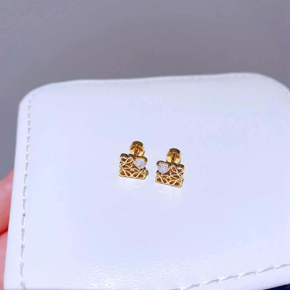 Golden Curved-ear Rabbit Titanium Steel Diamond-encrusted Rabbit Earrings