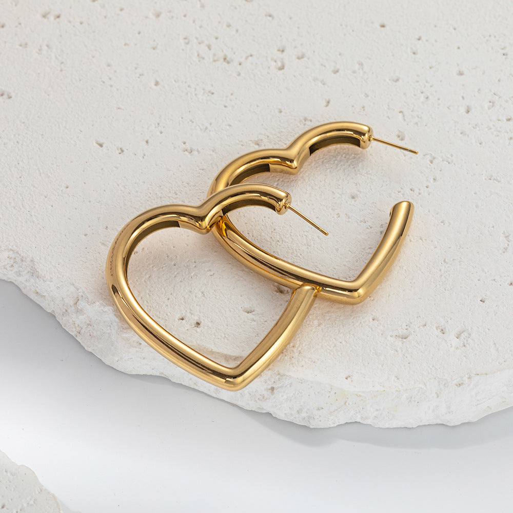 Fashion Gold Heart-shaped Titanium Steel Earrings