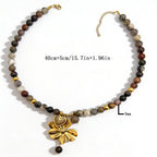 Crazy Agate Stone Stainless Steel Tiger Eye Beaded Flower Necklace