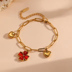 Green Four-leaf Clover Heart Bracelet Stainless Steel Exquisite Clover Heart Link Bracelet