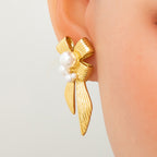 Earrings 3 Stainless Steel Pearl Geometric Earrings