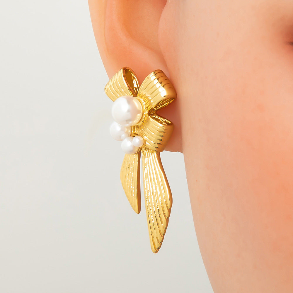 Earrings 3 Stainless Steel Pearl Geometric Earrings