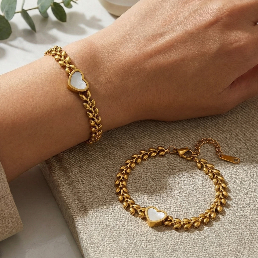 Gold Stainless Steel Heart Bracelet