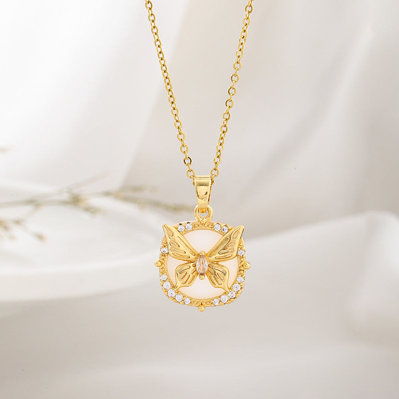 Fashion 71# Titanium Steel Diamond Geometric Necklace