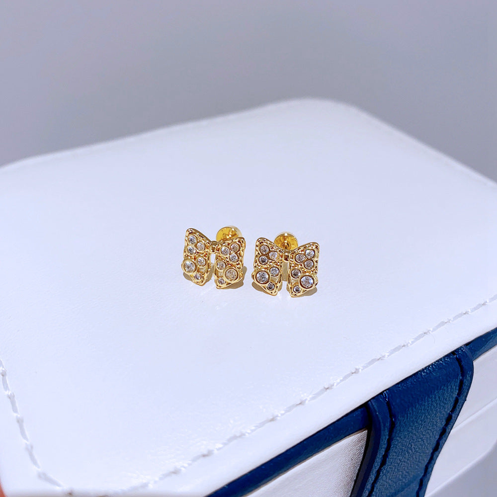 Golden Curved-ear Rabbit Titanium Steel Diamond-encrusted Rabbit Earrings