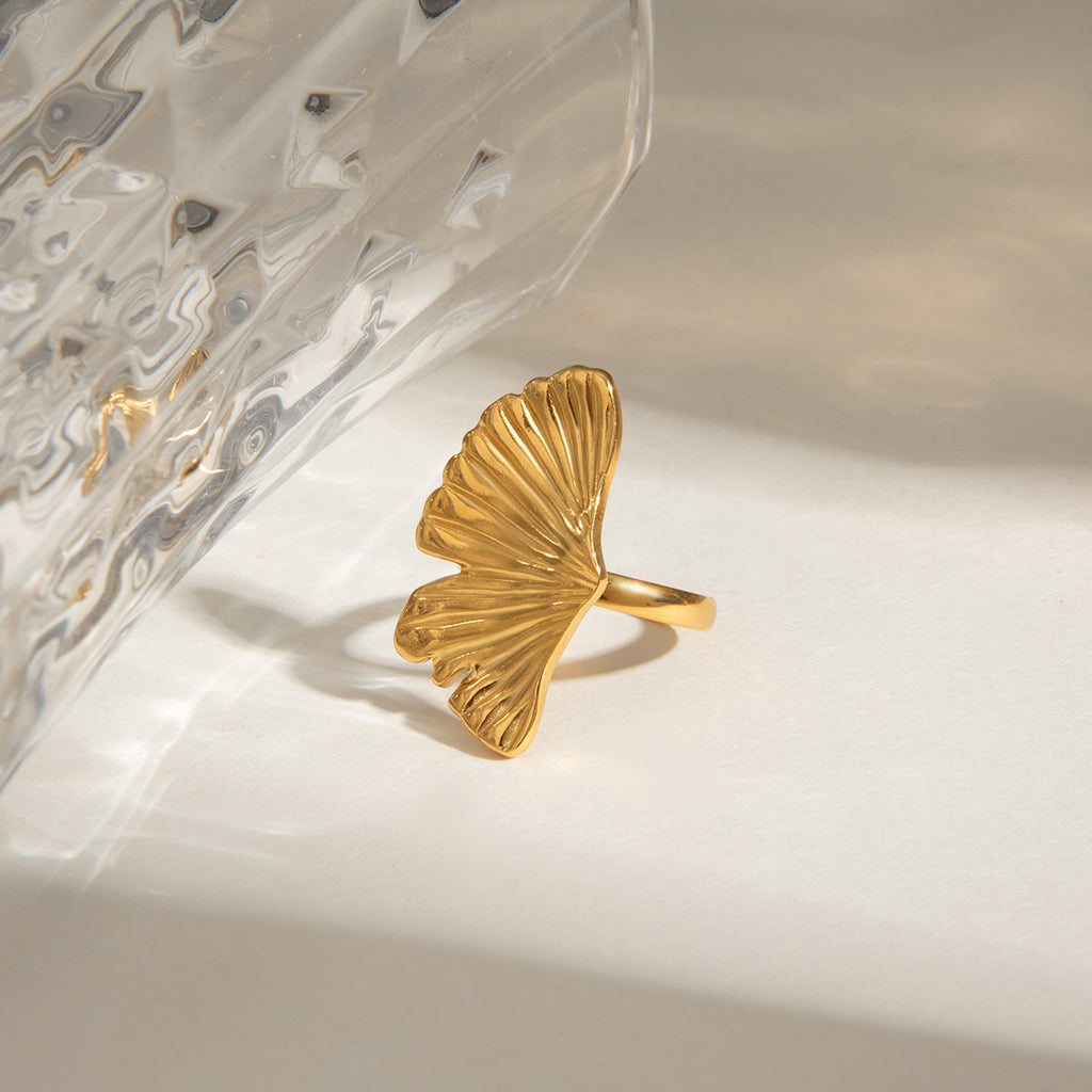 Gold Ginkgo Leaf Open Ring