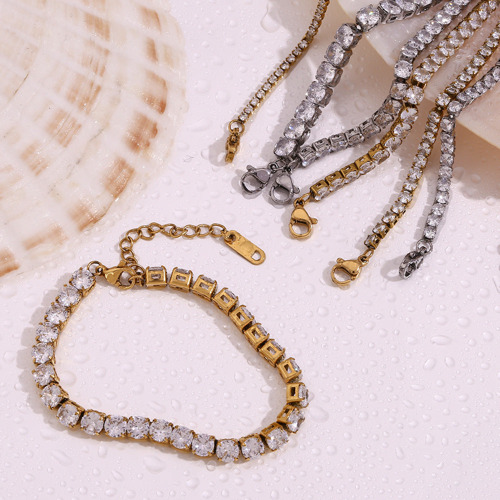 Fashion 5mm Zircon Chain Bracelet-gold Stainless Steel Gold Plated Zirconium Chain Bracelet