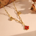 Green Four-leaf Clover Heart Bracelet Stainless Steel Exquisite Clover Heart Link Bracelet