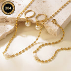 Set Stainless Steel Pearl Necklace Bracelet And Earring Set