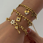 Bracelet #1 Stainless Steel Diamond-encrusted Heart And Iris Flower Bracelet