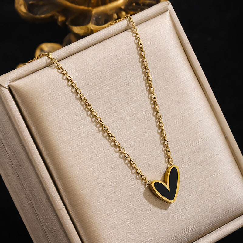 Heart Black Shell Necklace Gold Titanium Steel Heart Necklace