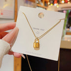 Fashion Gold Titanium Steel Lock Necklace