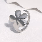 Gold Stainless Steel Ring Tarnish Free Flower Gold Plated Sweet Adjustable
