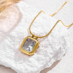 Black Square Diamond Stainless Steel Square Necklace
