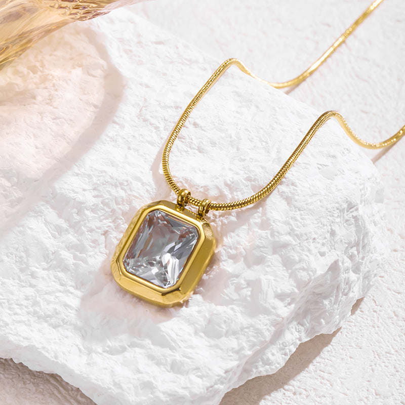 Black Square Diamond Stainless Steel Square Necklace