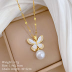 Necklace Stainless Steel Pearl Butterfly Necklace