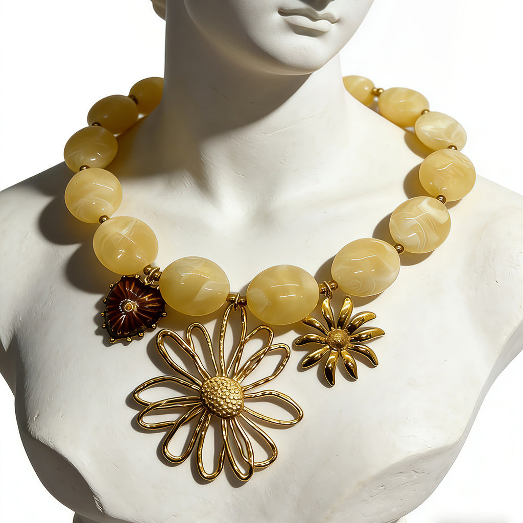 Off White Statement Stainless Steel Gold Pendant Beaded Necklace