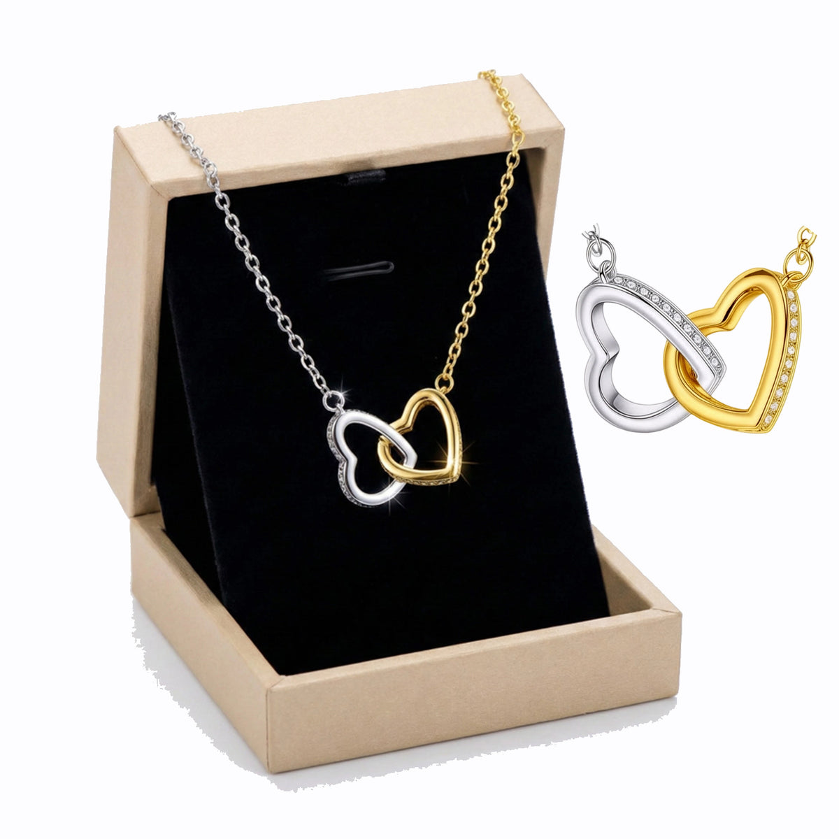 Gold And Silver #1 Stainless Steel Diamond-encrusted Heart Necklace