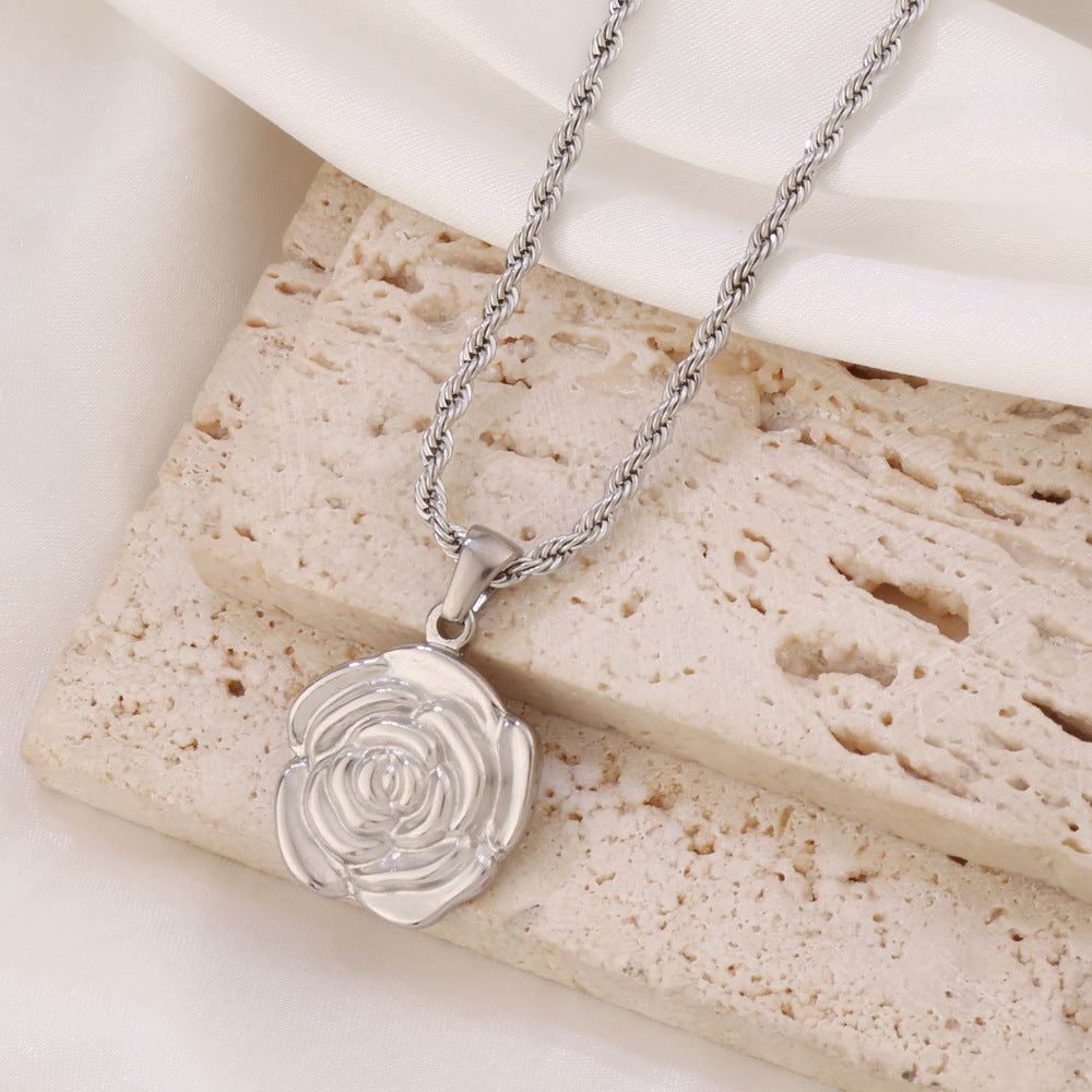 Golden Square Roses Stainless Steel Flower Necklace
