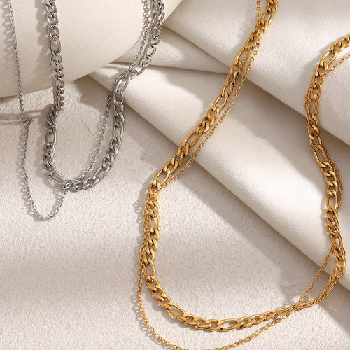 Double Layer Necklace-gold Stainless Steel Double Chain Necklace