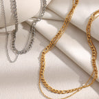 Double Layer Necklace - Steel Stainless Steel Double Chain Necklace