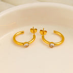Gold Stainless Steel Diamond C-shaped Earrings