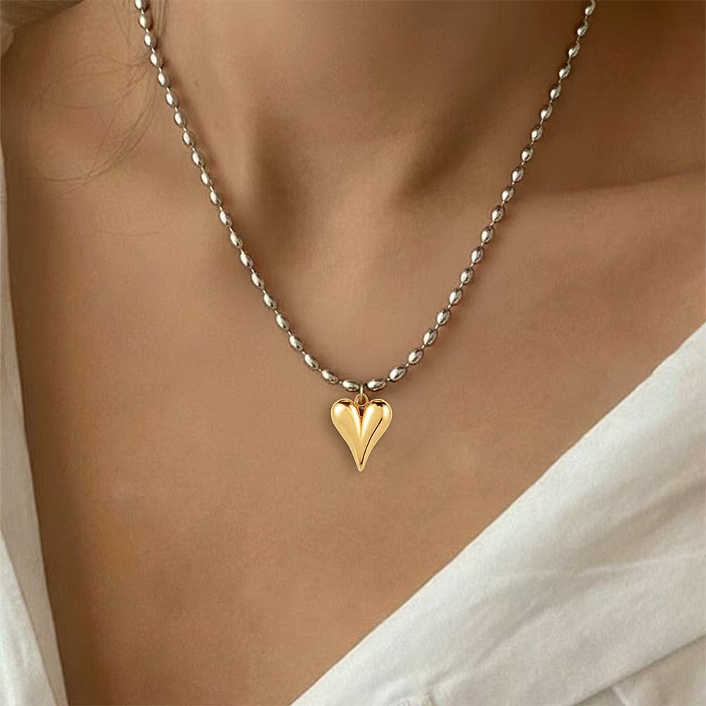 Two-tone Stainless Steel Heart-shaped Gold Necklace