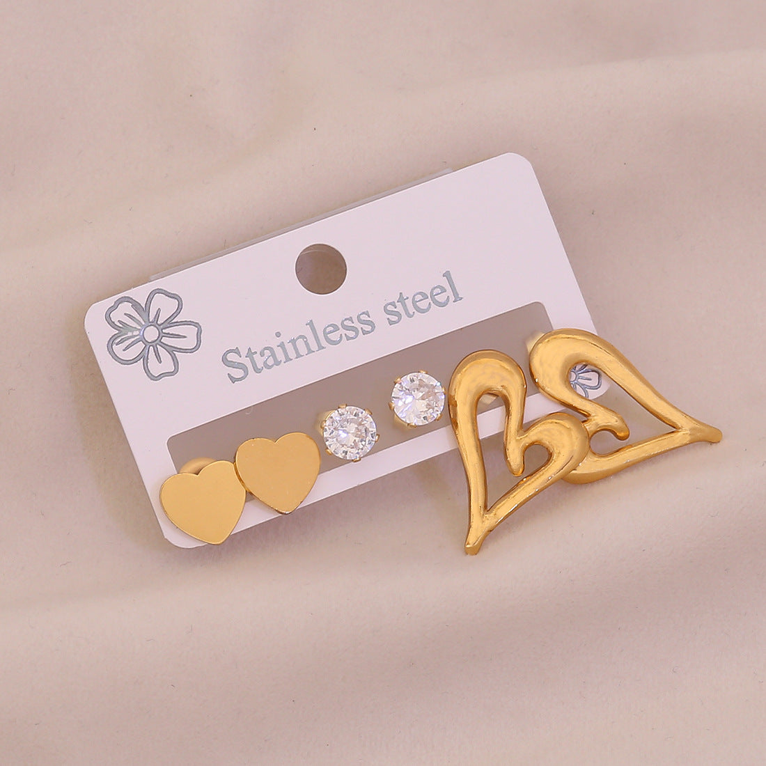 2# Love 304 Stainless Steel Diamond Heart Earring Set