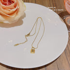 Fashion Gold Titanium Steel Lock Necklace