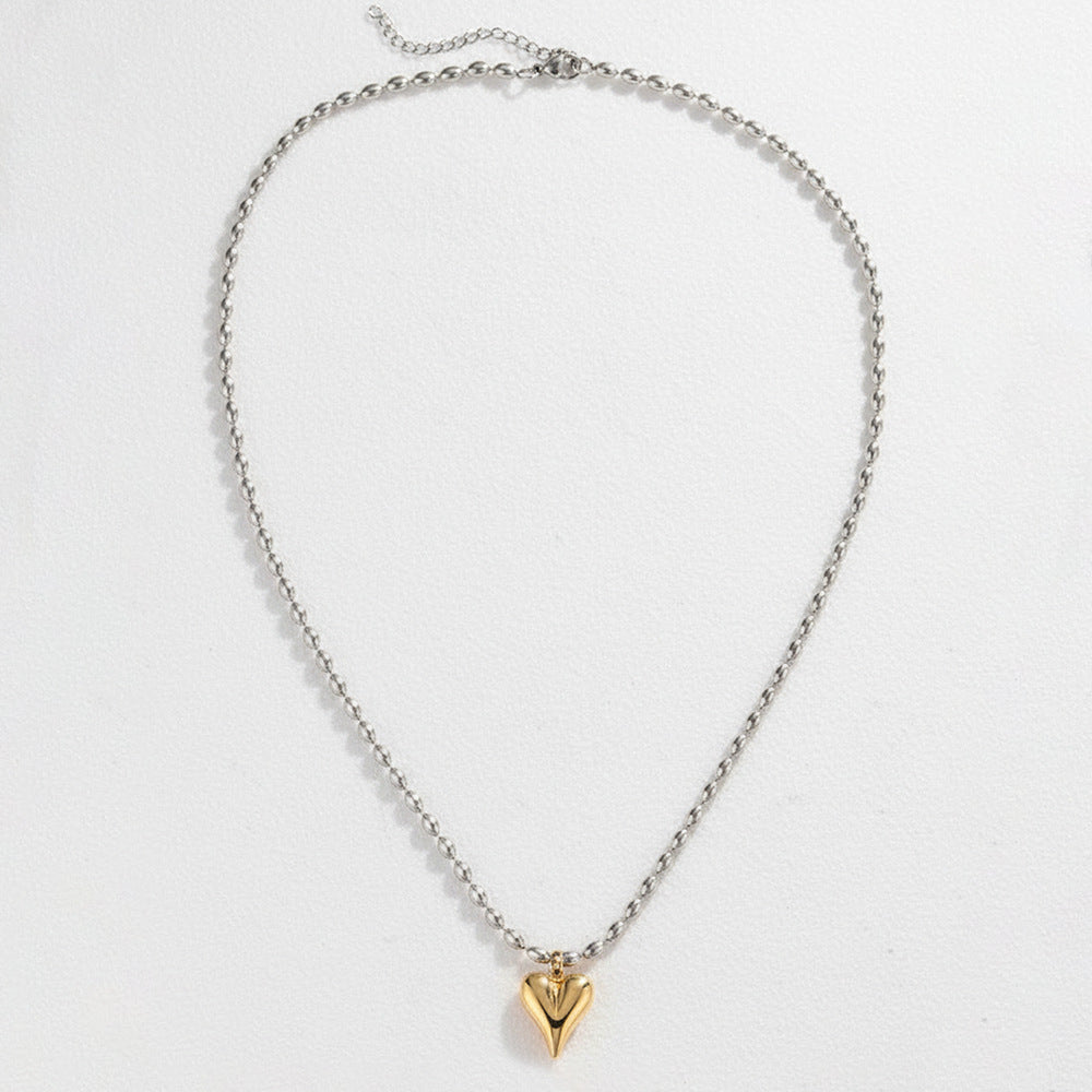 Two-tone Stainless Steel Heart-shaped Gold Necklace
