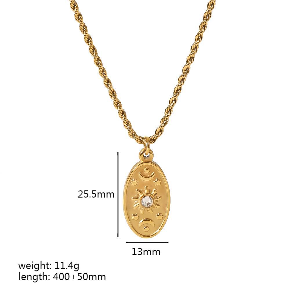 Fashion 4# Titanium Steel Diamond Starburst Oval Necklace