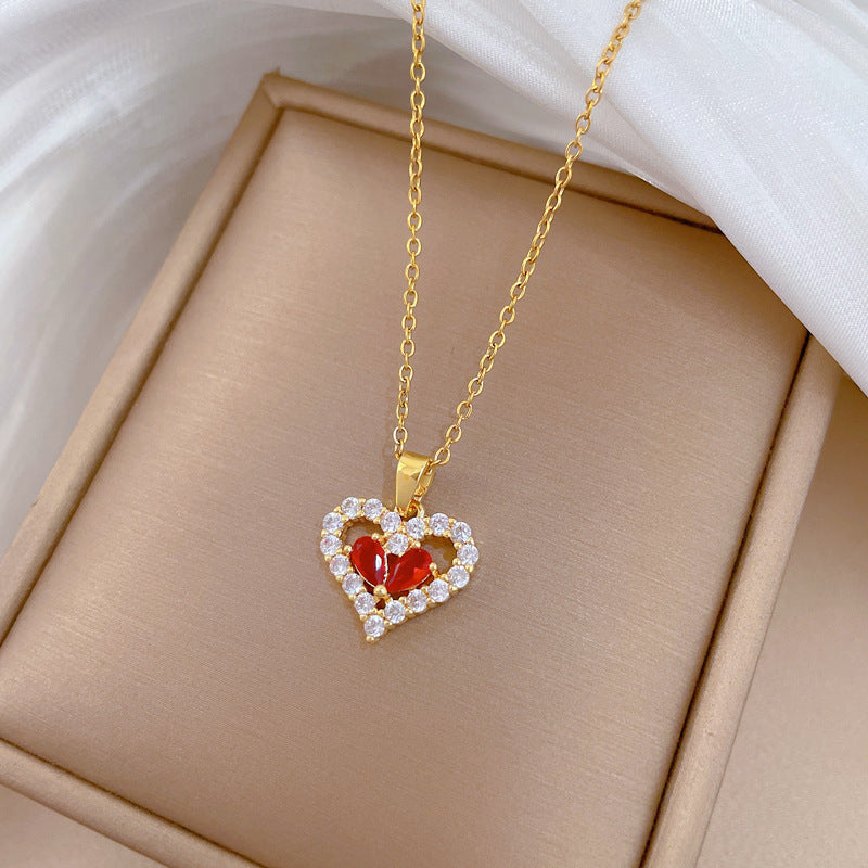 Necklace Stainless Steel Diamond-encrusted Heart Necklace