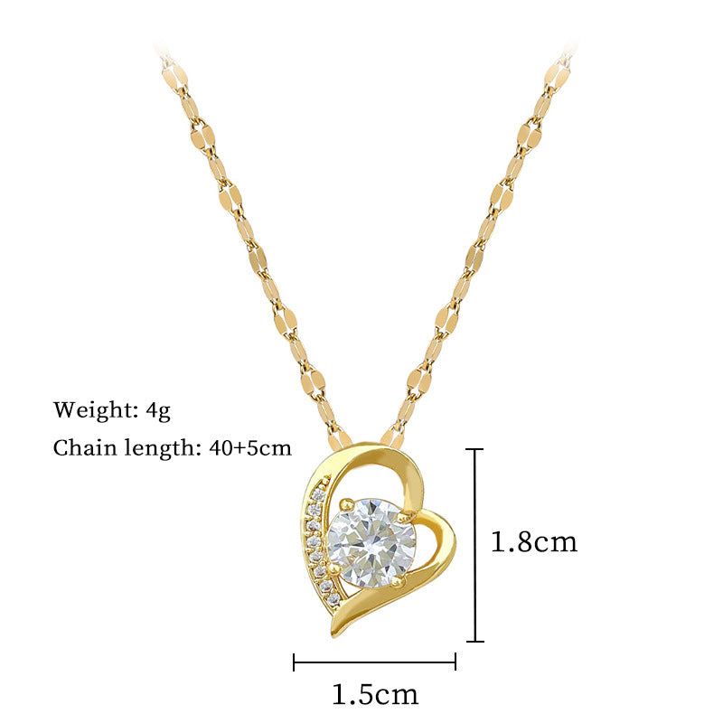 Gold Titanium Steel Diamond Heart Necklace